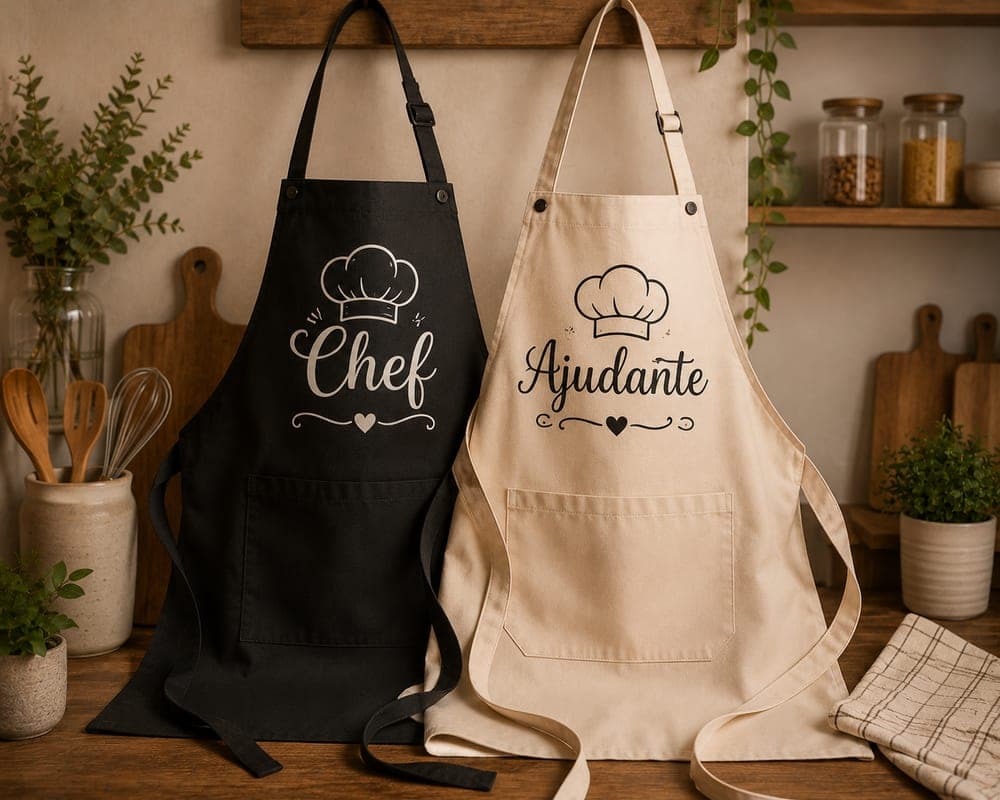 Avental de casal com estampa "Chef e Ajudante"