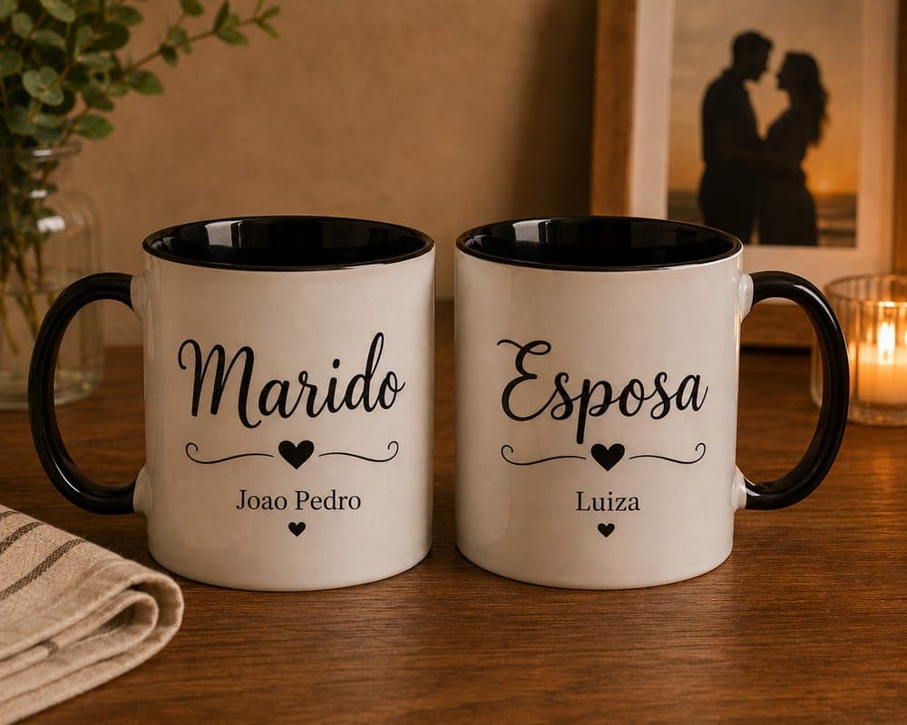 Jogo de canecas "Marido/Esposa" personalizadas