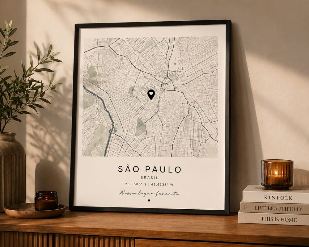 Quadro decorativo personalizado com mapa da cidade